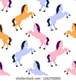 Colorful horse seamless pattern. Vector illustration isolated on white background.