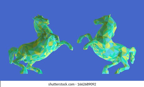 Colorful Horse. Set of Playful Vibrant Horses on Isolated Background. Low Poly Vector 3D Rendering