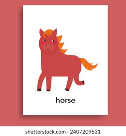  colorful  horse, ungulate herbivores animals cartoon flat  vector illustration