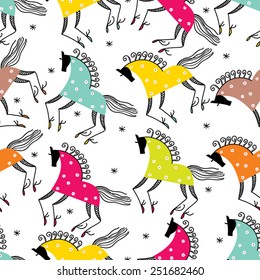 Colorful horse. Vector seamless pattern.