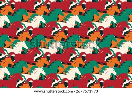 Colorful Horses Seamless pattern Background for 2026 Year of the Horse Celebration