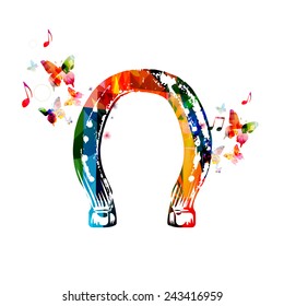 Colorful horseshoe design with butterflies