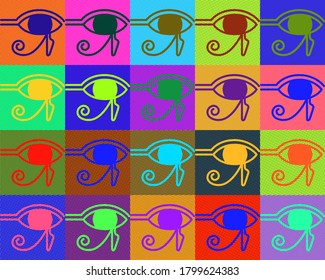 Colorful Horus eye repetion pattern pop art style. old Egyptian and retro art concept