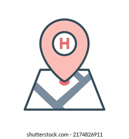 Colorful hospital location map icon in filled style