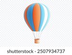 Colorful Hot 3D Air Balloon Vector Illustration, Isolated on Transparent Background. Features a colorful hot air balloon, perfect for travel and adventure themes. Vector illustration