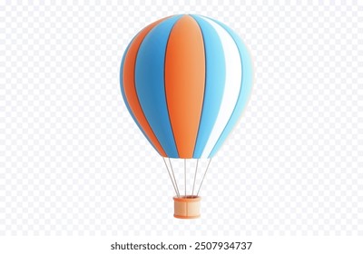 Colorful Hot 3D Air Balloon Vector Illustration, Isolated on Transparent Background. Features a colorful hot air balloon, perfect for travel and adventure themes. Vector illustration