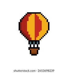 A colorful hot air balloon in 8-bit pixel art style. Great for travel, exploration, festival themes, or vintage-style game elements.