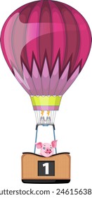 Colorful hot air balloon with a cheerful pig