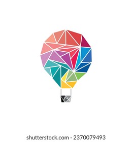 Colorful hot air balloon design in cubic style. Vector symbol.