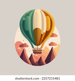 colorful hot air balloon flat color cartoon vector illustration