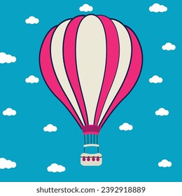 Colorful hot air balloon flying in the sky with clouds