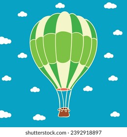 Colorful hot air balloon flying in the sky with clouds