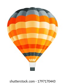 Colorful Hot air balloon isolated on white background vector illustration. Aircraft used to fly gas. Ballon consists of gas burner, a shell and a basket for carrying passengers, Romantic flight travel