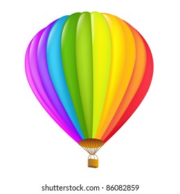 Colorful Hot Air Balloon, Isolated On White Background, Vector Illustration