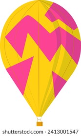 Colorful hot air balloon on white background. Geometric pattern design in pink and yellow shades. Adventure and travel theme vector illustration.