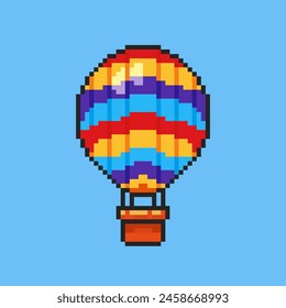 Colorido aire caliente globo Pixel Art. diseño de Ilustración vectorial, perfecto para los activos del juego diseños temáticos