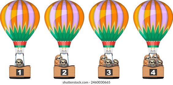 Colorful hot air balloons with animal baskets racing