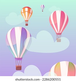 Colorful Hot Air Balloons fly on the beautiful sky with clouds - vector illustration