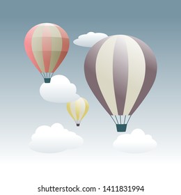 colorful hot air balloons flying in the sky. Flat cartoon design. Fantasy, creative, innovation, education symbol -  Hot air balloon in the sky with cloud background - flat design