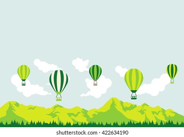 Colorful hot air balloons flying over the mountain
