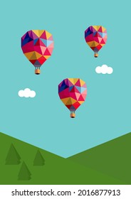 Colorful hot air balloons illustration low poly style