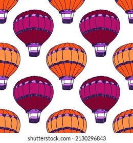 Colorful hot air balloons  illustration vector seamless patter. Vintage transportation airship vehicles. Summer leisure objects. Hot air balloons carnival pattern. Funny hotair ballons.