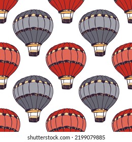 Colorful hot air balloons  illustration vector seamless patter. Old transportation airship vehicles. Baby room wallpaper. Hot air balloons carnival pattern. Funny hotair ballons.