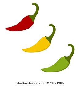 Colorful hot chili pepper isolated on white background.Mexican jalapeno hot pepper. Colors hot chili peppers set.