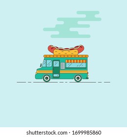 coche de comida de perrito caliente colorido en estilo plano. Ilustración del vector