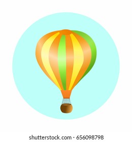 A colorful hot-air balloon isolated on a light blue background. Vector illustration. 