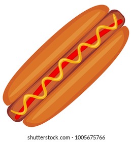 Colorful hotdog fast food icon poster. Junk food vector illustration for certificate banner sticker, badge sign, stamp, logo, icon label.