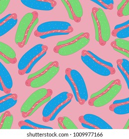 Colorful hotdogs on a pink background