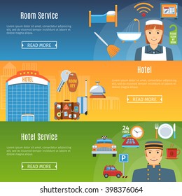 Colorful Hotel Flat Horizontal Banners Set.  Vector Illustration