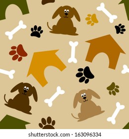 colorful house, bone, paw & dog seamless pattern