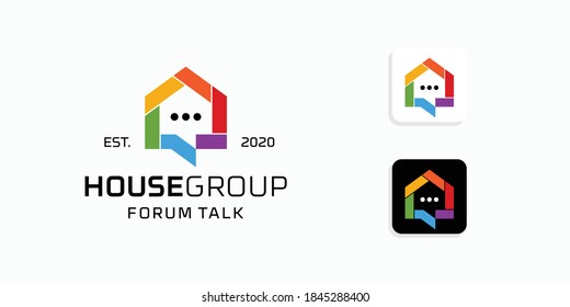 Colorful house with chat symbol logo design inspiration template