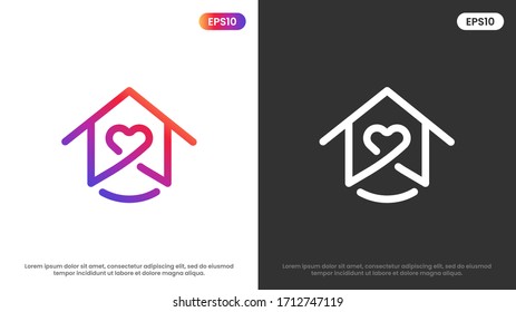 Colorful  house and heart line logo icon . Stay at Home Campaign from Corona virus prevention. Vector Illustration.