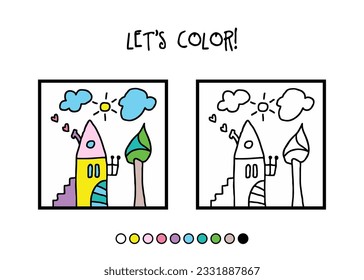 Colorful house. Home. Let's color. Color activity for kids. Printable. 