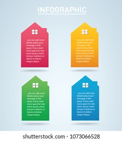 colorful house Infographic 4 options background vector illustration