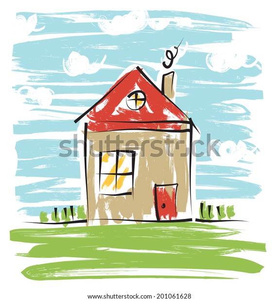 Colorful House Kids Drawing Stock Vector (Royalty Free) 201061628