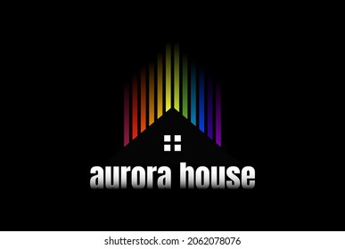 Colorful House with Rainbow Equalizer or Aurora for Music Real Estate Logo Design Vector