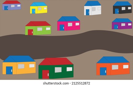 Colorful house scenery background.This background is suitable for computer backgrounds, laptop backgrounds and others.