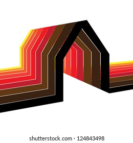 Colorful house/home symbol illustration in shades of red, orange, yellow, black and brown. The graphic is symbolic of residential property of real estate or construction industry