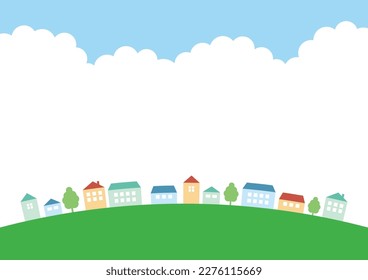 Colorful houses and blue sky background, vector illustration