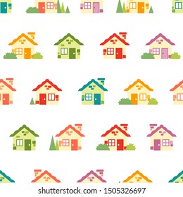 Colorful Houses Cartoon in White Color Background Repeat Pattern