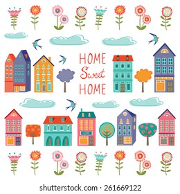 Colorful houses collection. Home sweet home set. vector illustration