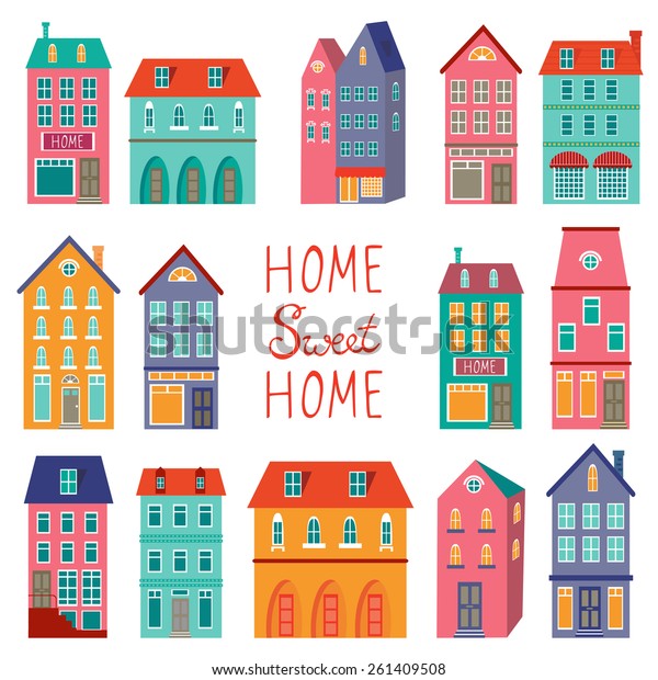 Colorful Houses Collection Home Sweet Home Stock Vector Royalty Free