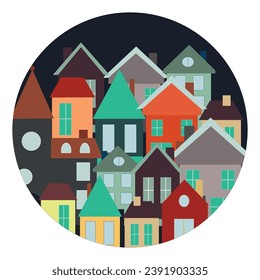 Colorful houses greeting card with any greetings.