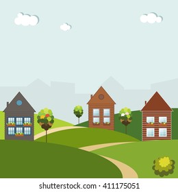 Colorful Houses For Sale / Rent. Real Estate Concept. 