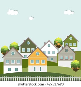 Colorful Houses For Sale / Rent. Real Estate. Energy Efficiency, Think Green Concept