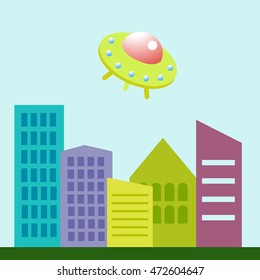 Colorful Houses For Sale / Rent. Real Estate Concept. Skylines Background